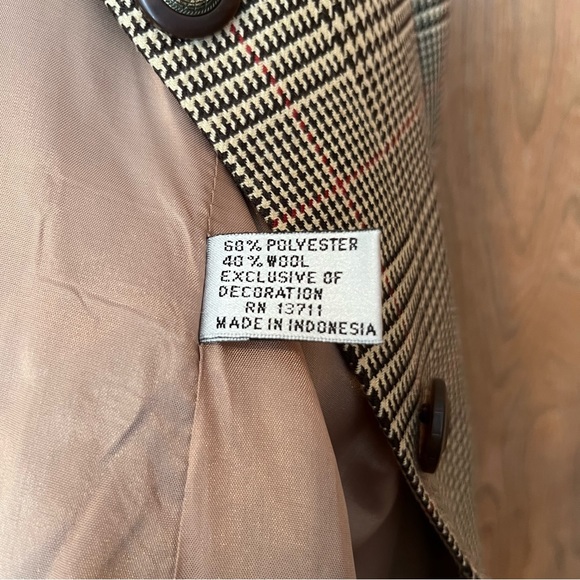 Amanda Smith Petites Preppy Houndstooth Plaid Boxy Blazer Velvet Trim Wool Blend - Picture 8 of 16